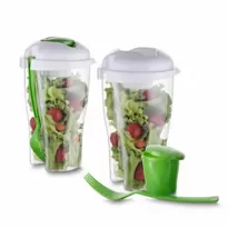 Copo Salada 850ml com Garfo e Suporte para Molho