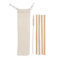 Kit Canudos de Bambu com Escova de Limpeza Personalizada 